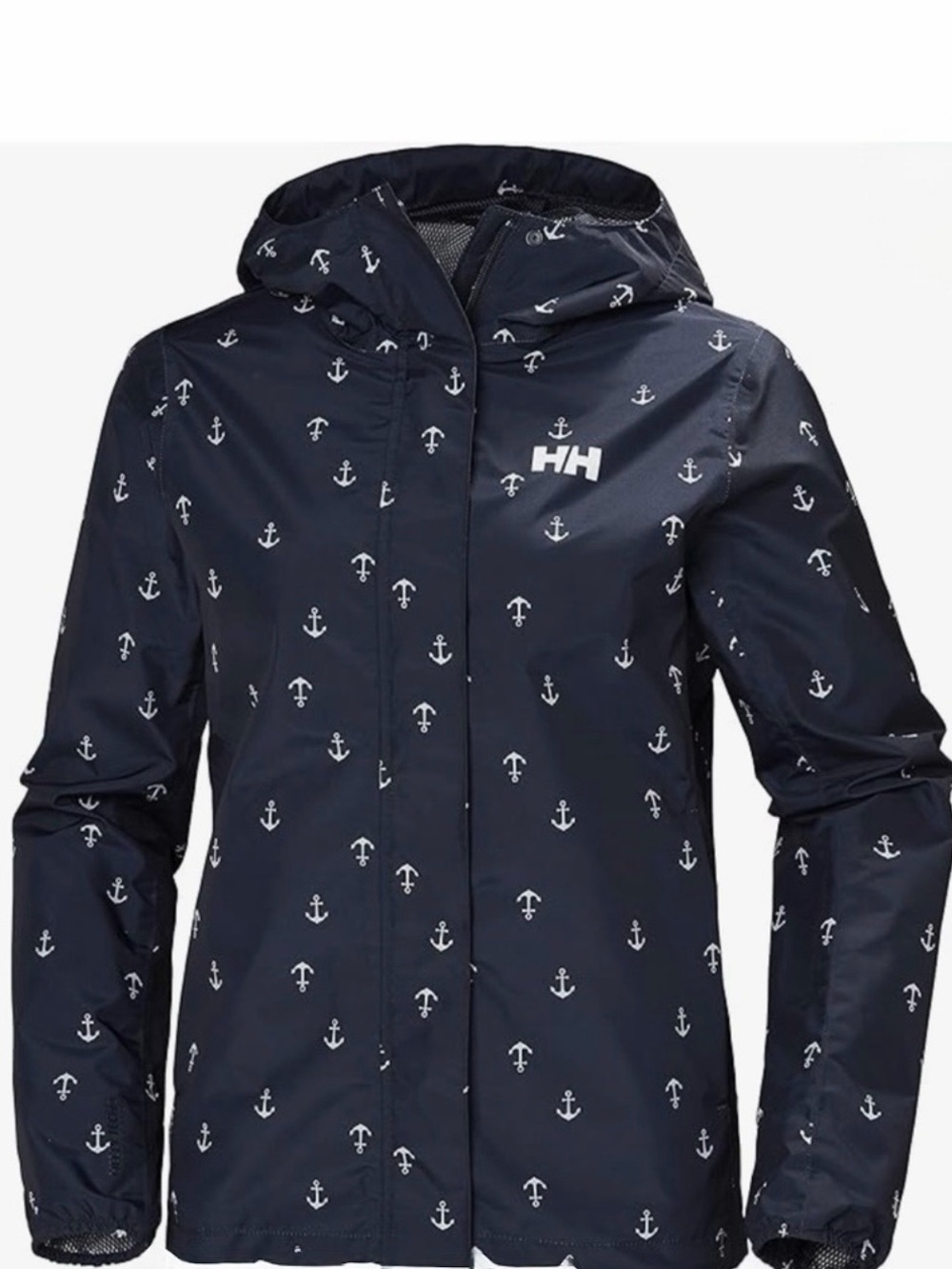 Helly Hansen Bray waterproof rain jacket featuring an all-over white anchor patt